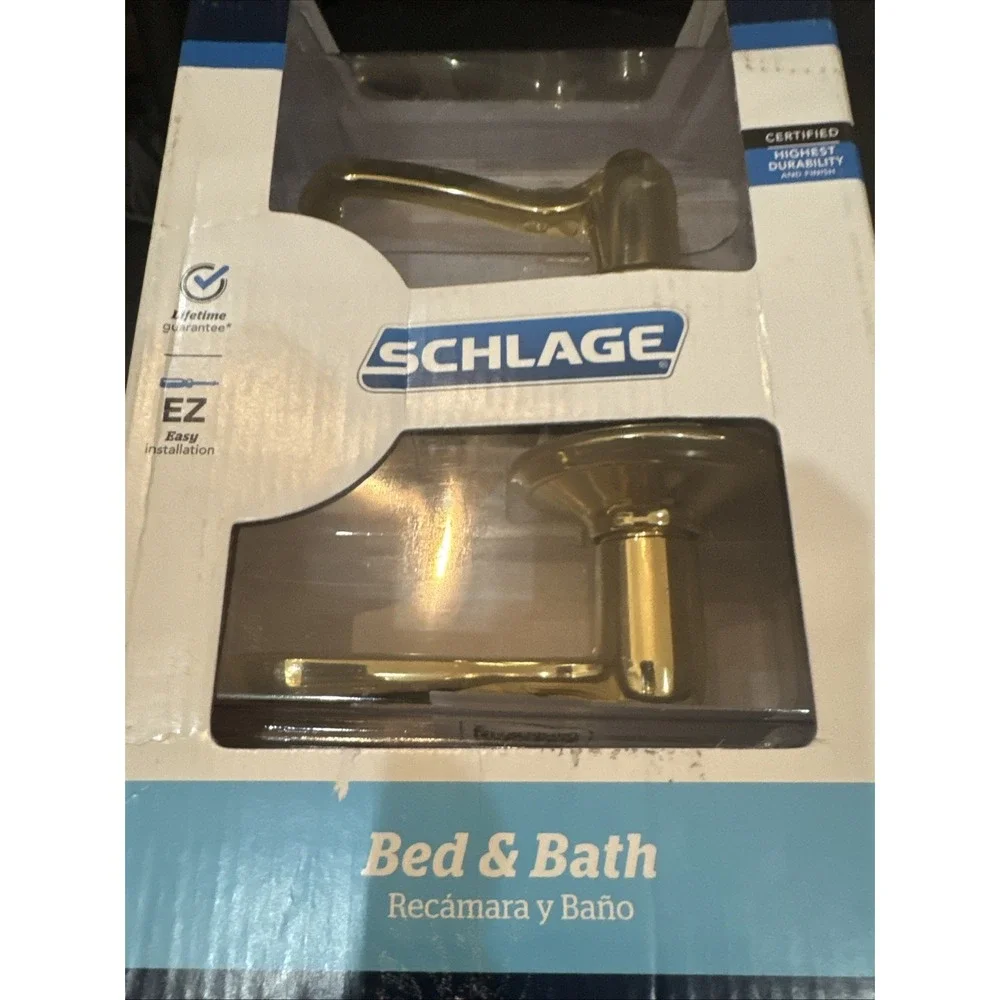 Schlage Flair Door Lever  Bathroom Privacy Lock Bright Brass Knobs F40 v fla 605
